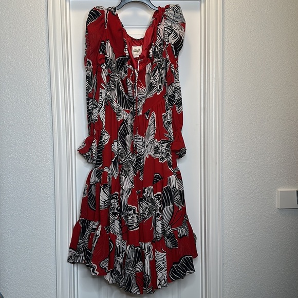 Women’s Autumn Adeigbo Fleur Butterfly red Dress Sz 6 Free People look - Picture 7 of 16